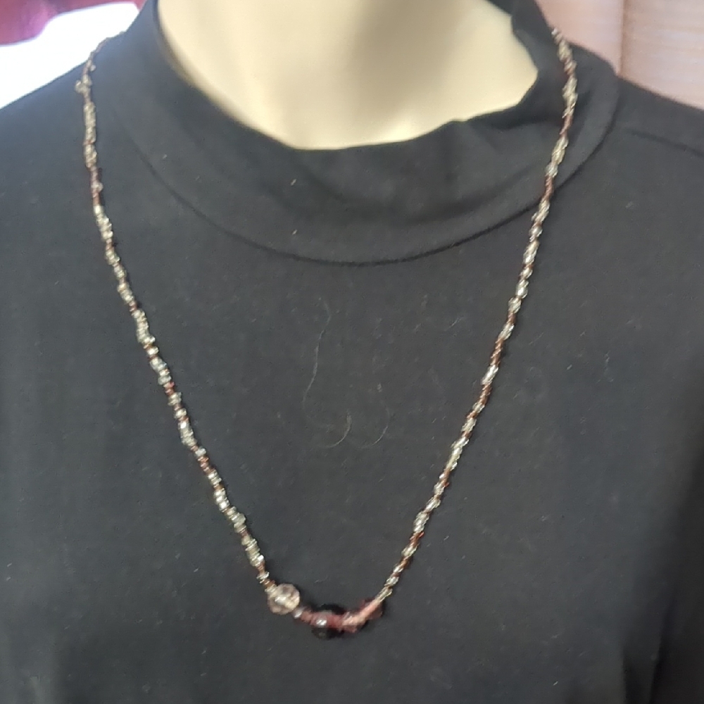 Brown and Silver Beaded Necklace - Women Jewelry